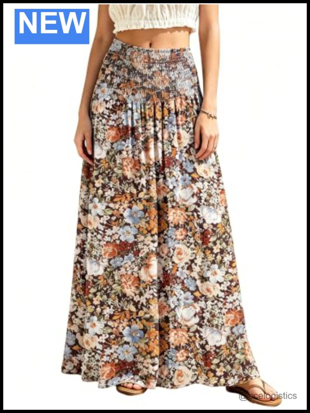 Women's Smocked High Waist Flowy Maxi Skirt Boho Casual Long